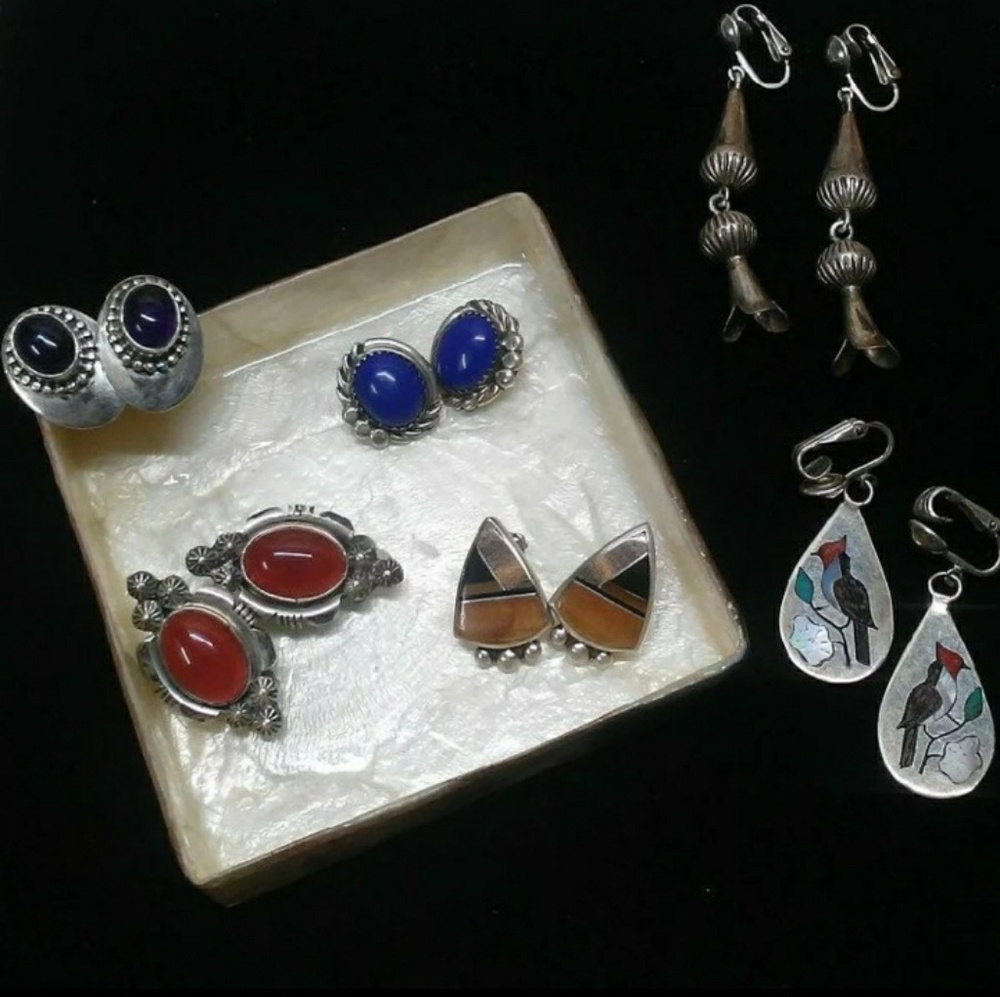 6 PAIR STAMPED STERLING SILVER CLIP ON EARRINGS